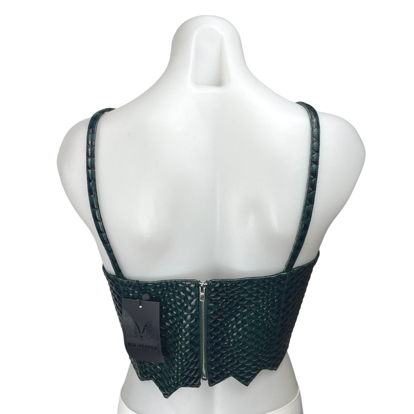 New Mia Vesper Blue Green Crocodile Snaggle Snakeskin Animal Crop Leather Top Xl — image 2 of 5